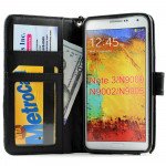 Wholesale Note 3 Quilted Flip Leather Wallet Case w Stand and Strap (Black)